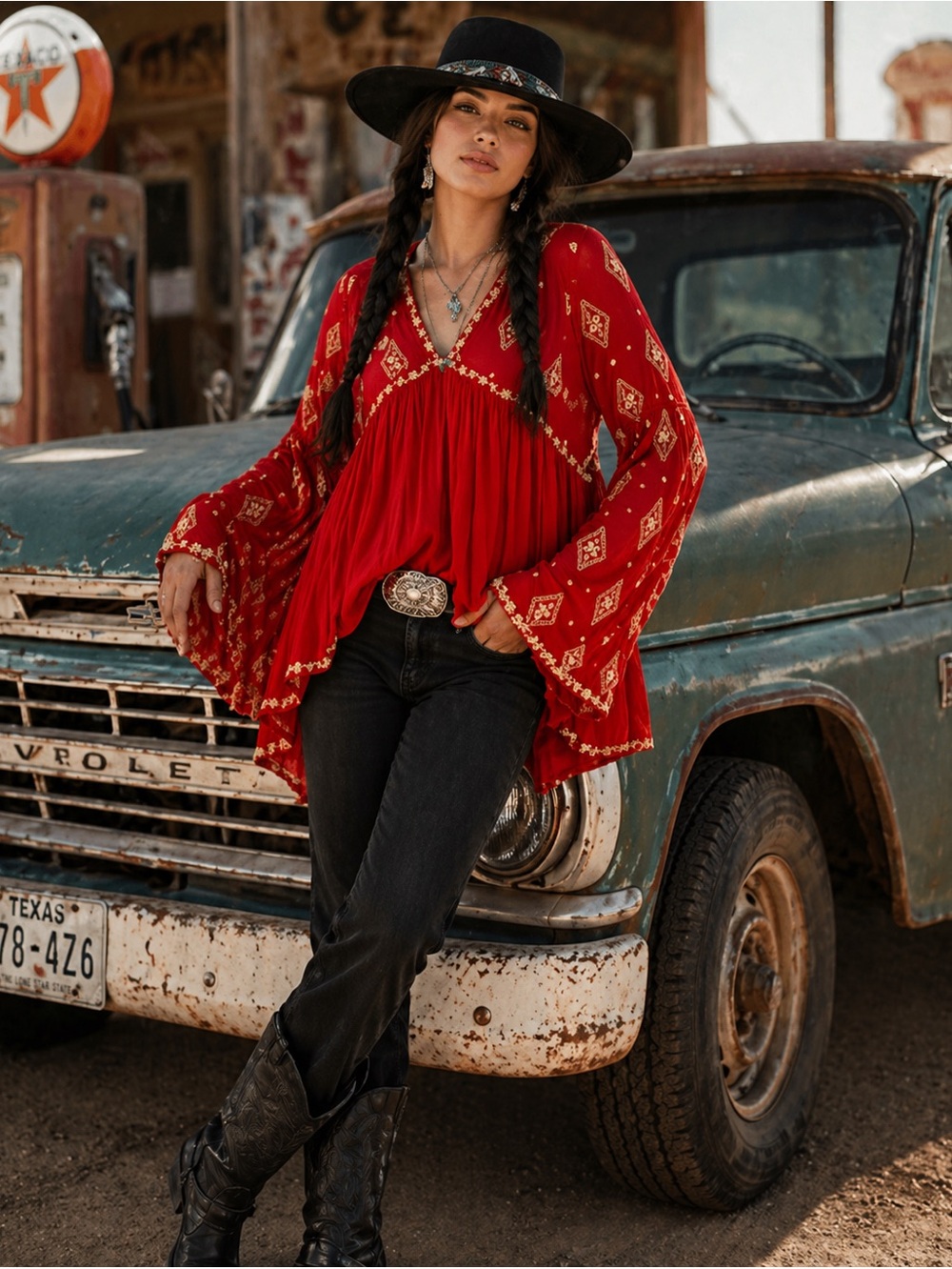 Free People Embroidered Boho High Low Hemmed Top